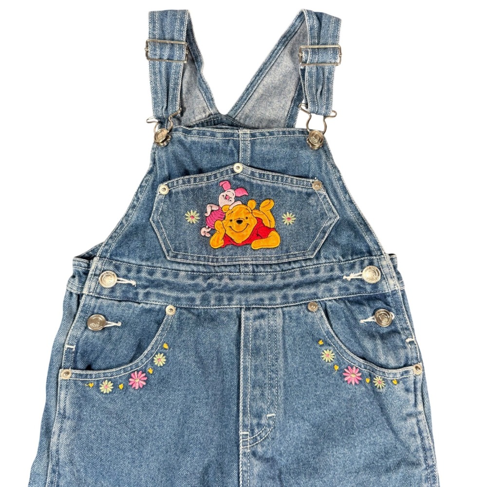 Disney Winnie the Pooh Overalls Kids 6 Blue Denim Embroidered Piglet Vintage